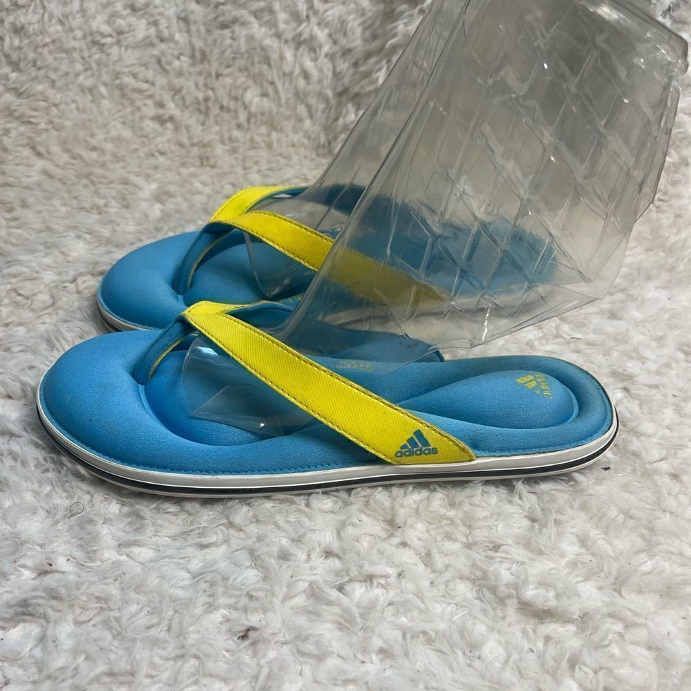 Adidas Womens FitFoam Soft Comfort Footbed Blue & yellow Thong Sandals SZ9